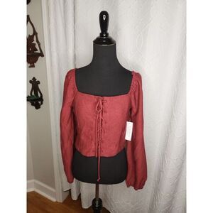 Charming Puff-Sleeve Lace-Up‎ Crop Top